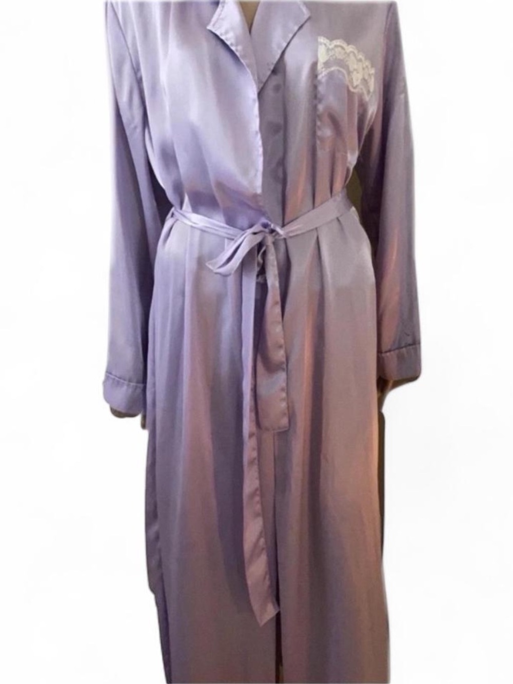 Vintage lavender Satin Robe with Lace Detail L - Picture 5 of 6